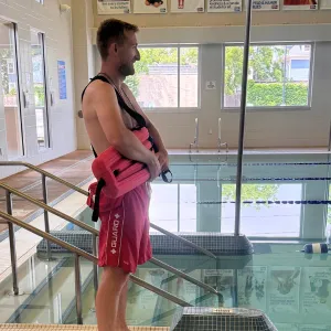 a guard watching over the pool.
