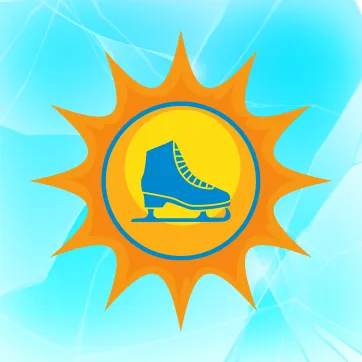 A shining sun with an ice skate in the middle. 